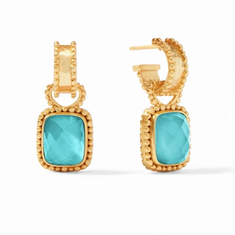 $165 Julie Vos Marbella Hoop & Charm Earring Color Blue